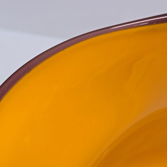 Vintage Teleflora Orange Handblown Art Glass  Ruffle Wave Footed Fruit Bowl - Picture 6 of 8